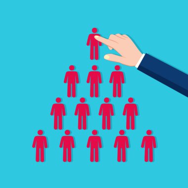 El, insan figürlerini üçgen şeklinde düzenliyor. Vektör illüstrasyonu düzenleniyor