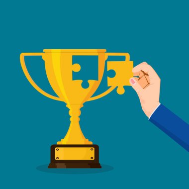 Kupa bulmacasını bağla. Başarı konsepti. vektör illüstrasyonu