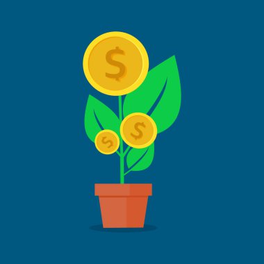 Para Ağacı. Para büyümesi. Finansal kavramlar. vektör illüstrasyonu
