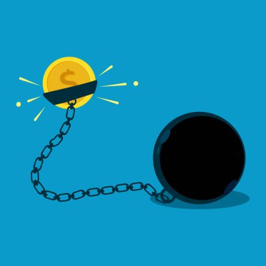 Para ağırlığa zincirlenmiş. Para değerinin bilinmesi. finansal kavram 