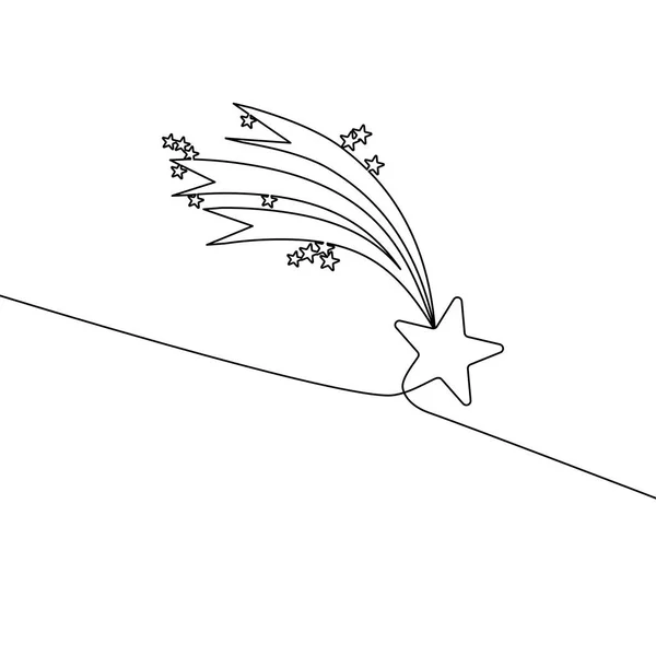 Draw Continuous Line Stars Shining Meteor Comet Vector Illustration — Vetor de Stock