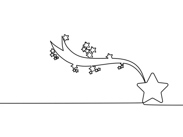 Draw Continuous Line Stars Shining Meteor Comet Vector Illustration — Stockvektor