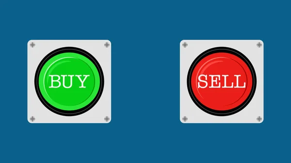 Green Buy Button Red Sell Button Isolated Blue Background Vector — Vetor de Stock