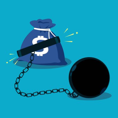 Para çantası zincirlerle zincirlenmişti. Finansal özgürlük kavramı. vektör