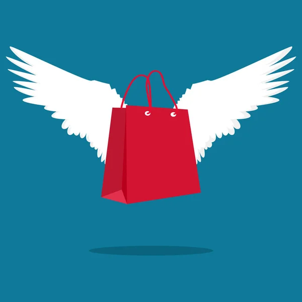 空飛ぶ翼のショッピングバッグ 思考はショッピングで無料です ベクトル — ストックベクタ