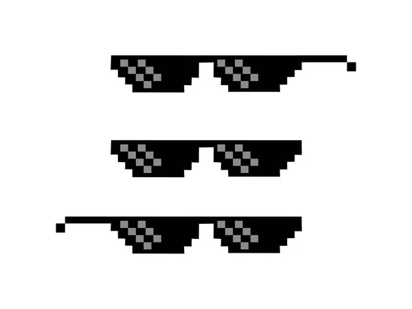 Pixel Art Glasses Black Glasses Thug Life Isolated White Background — Stock Vector