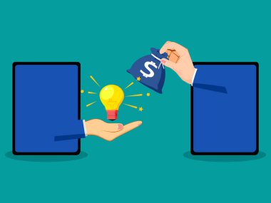 Ampul fikri satın al. Yenilikçi iş fikirlerine yatırım yapmak. iş konsepti vektörü 