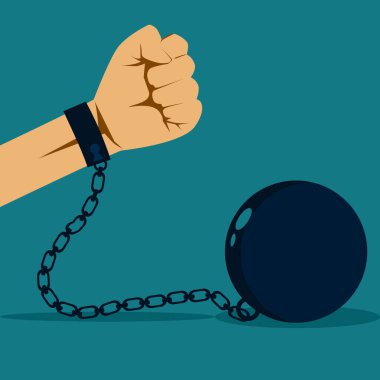 Zincirlerle yakalandı. Özgürlük diye bir şey yok. vektör 