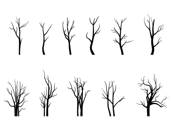 Conjunto Silhuetas Árvores Nuas Árvore Sem Folhas Ilustração Vetorial — Vetor de Stock