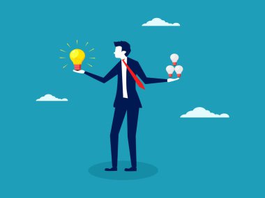 Elinde ampul tutan bir iş adamı. Yenilik ve ilham. vektör