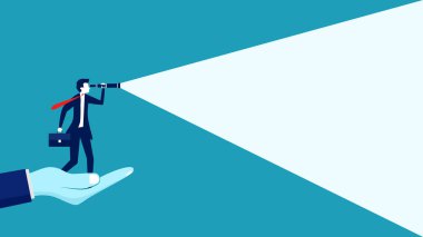 İş görüşü. İş adamı elinde bir teleskop tutuyor. vektör illüstrasyonu