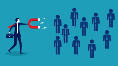 Bir iş adamı mıknatısı olan mavi bir takımı çeker. insanları cezbetmek