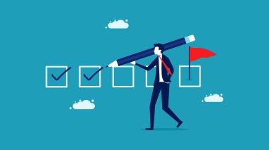 Hedeflenen işi takip et. İlerleme kontrol listesi. Çek işi. iş kavramı 