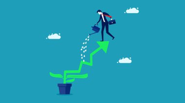 İşler büyüyor. Büyüme konsepti. Yukarı bakan ok refahla benzerdir.