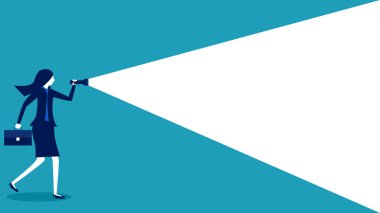 Bir iş kadını yolda bir ışık yakar. İş konsepti. vektör illüstrasyonu