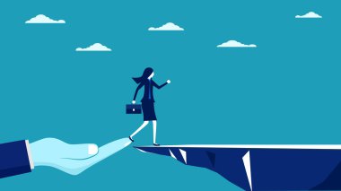 Bir iş kadınının tehlikeden kaçmasına yardım et. İş yardımı. İş konsepti. vektör illüstrasyonu