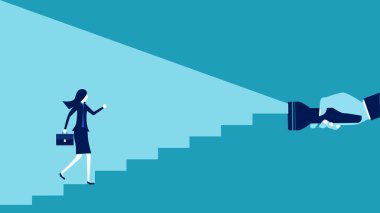 İş kadınlarına yol gösterici bir ışık tutmamıza yardım et. İş desteği konsepti. İş konsepti. vektör