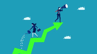 İş kadınları büyüyen ağaçları sular. Büyüme kavramı. İş konsepti. vektör 