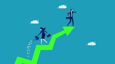 İş kadınları büyüyen ağaçları sular. Büyüme kavramı. İş konsepti. vektör 