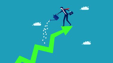 İş kadınları büyüyen ağaçları sular. Büyüme kavramı. İş konsepti. vektör illüstrasyonu