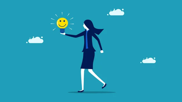 Bizneswoman Optymistyczne Spojrzenie Świat Inteligencja Emocjonalna Lub Równowaga Między Szczęściem — Wektor stockowy