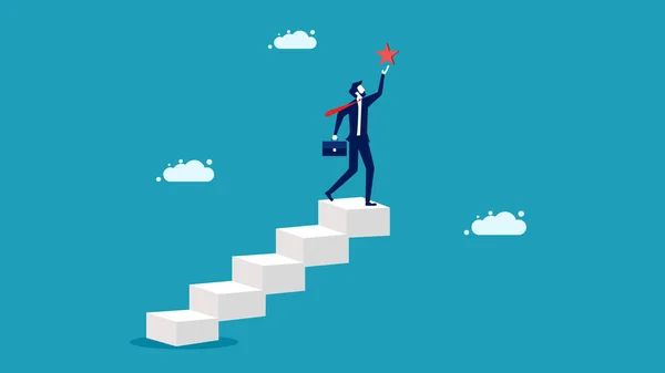 Successful Hope Success Business Climb Stairs Top Win Star Reward — Vector de stock