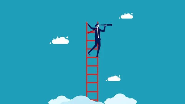 Ladder Success Search Business Opportunities Businessman Walking Stairs Looking Binoculars — Vetor de Stock