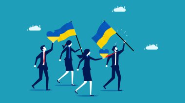 İnsanlar Ukrayna bayrağını tutuyor. Modern tasarım ile ulusal gün için ukraine bayrağı