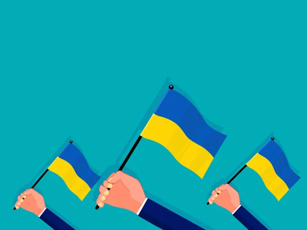 People Hold Ukrainian Flag Ukraine Banner National Day Modern Design — Vetor de Stock