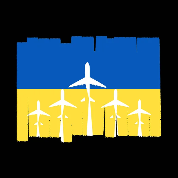 Flying Planes Ukrainian Symbols Concept War Ukraine Support Ukraine — Vetor de Stock