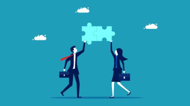 İşbirliği. İş adamları takım olarak çalışır. Bulmaca elementlerini birleştirenler. ortak 