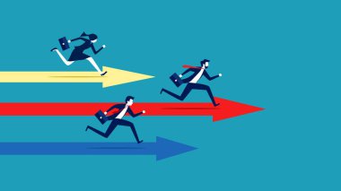 İş adamları ok pistinde yarışıyorlar. Zafer için iş rekabeti. vektör