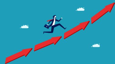 Bir iş adamı ok başı boyunca koşar. Büyüme yönü kavramı. vektör illüstrasyonu