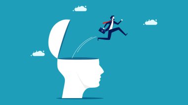 Eski düşüncelerinden kurtul. Geçmişin düşüncelerinden kaçın. Yeni konsept. vektör