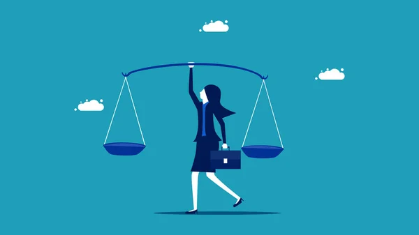 Business Woman Holding Scales Business Justice Concept Business Vector Illustration — стоковый вектор
