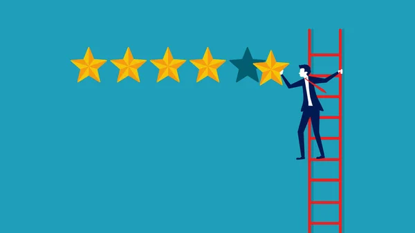 Businessman Puts Five Stars Concept Rating Customer Satisfaction Survey Vector — Image vectorielle