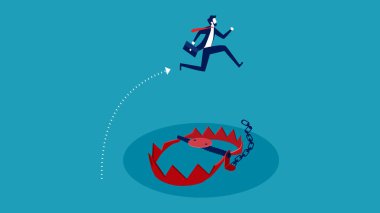 İş adamları tuzaklardan ya da sorunlardan kaçınır. konsept iş vektör illüstrasyonu