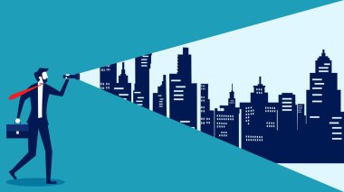 Businessmen look at the business. business search concept. vector illustration. search concept