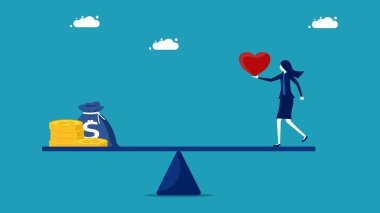 Sağlıkla parayı karşılaştır. Hayat kavramı paradan daha değerlidir. Vektör çizimi. hayat ve para kavramı