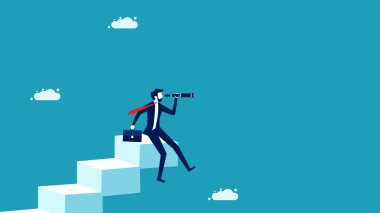 Having a vision. Businessman binoculars on stairs. business concept. vector