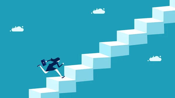 Business Woman Running Ladder Success Commitment Concept Business Concept — 图库矢量图片