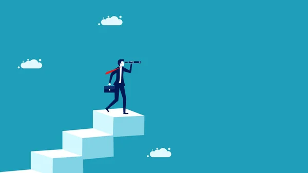 İmgelem görüyorum. İşadamı dürbünü merdivenlerde. İş konsepti. vektör