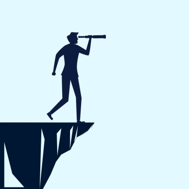 Dürbünle bakan bir adamın silüeti. ileriye bakan konsept