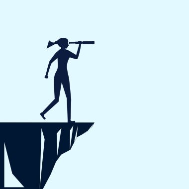 Silhouette of a woman looking through a binoculars. forward looking concept. vector