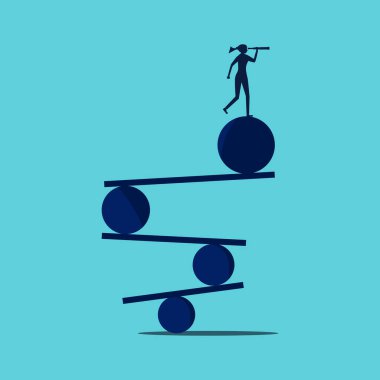 Risklere dayalı fırsatlara bak. Dürbünle bakan bir kadının silüeti. vektör