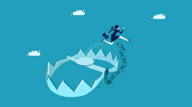 Risk ve sorunlardan kaçının. Tuzaktan atlayan İş Kadını. iş kavramı 