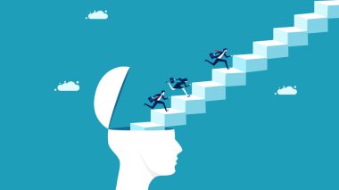 Örgütün kararlılığı. Merdivenlerden koşarak çıkan bir iş adamı. vektör illüstrasyonu