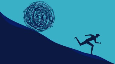 avoiding trouble. The silhouette of a man running in debt to chaos. vector illustration