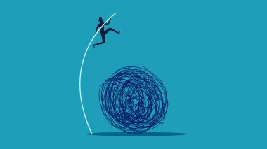 Sorunlardan uzak dur. Kaostan atlayan bir adamın silueti. vektör illüstrasyonu