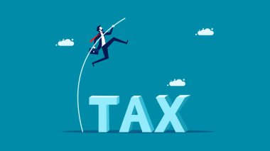 Tax concept. Businessman jumping over tax messages. business concept vector illustration